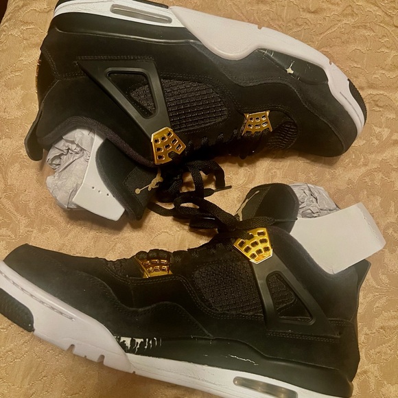 AJ Jordan 4 Royalty Black/Metallic Gold-White Mens Size 12 - Picture 6 of 10